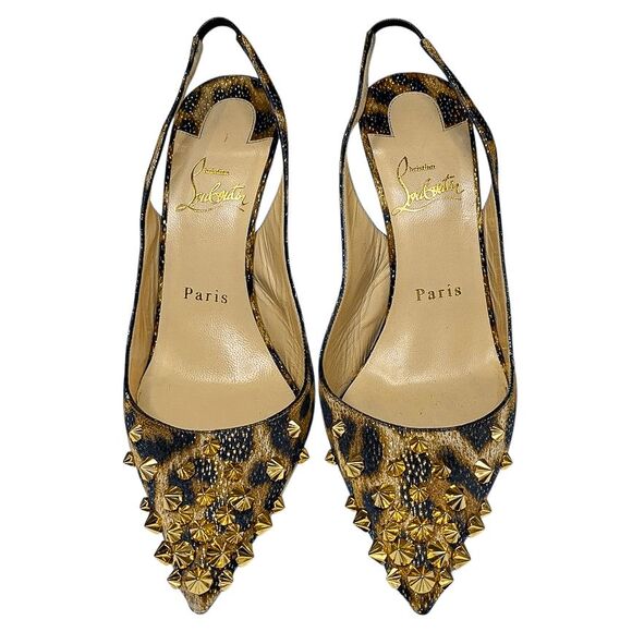 Christian Louboutin Drama Sling 100 Lurex Panthere Stud Pump EU 37 US 7 Heels - Picture 2 of 12